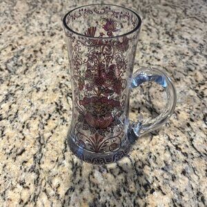 Bohemian Glass Marriage Tankard Beautifully Decorated Pink Flowers and Birds